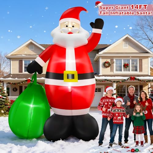 14 Ft by 8.5 Ft Giant Christmas Inflatable Santa Claus with Gift Bag Outdoor Decorations Y89739