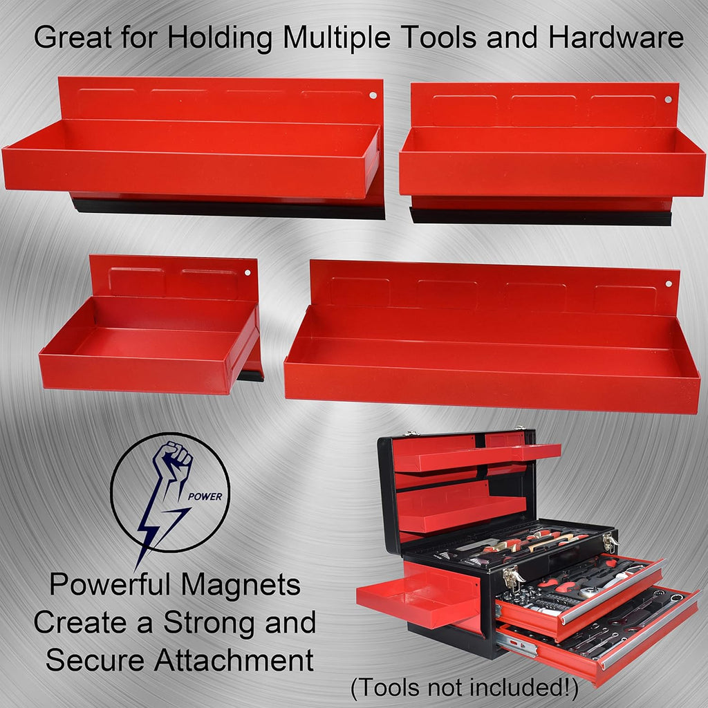 Magnetic Shelf 4-Pcs Set - Red Metal Tool Box with Strong Magnets - Pack of 2 U293