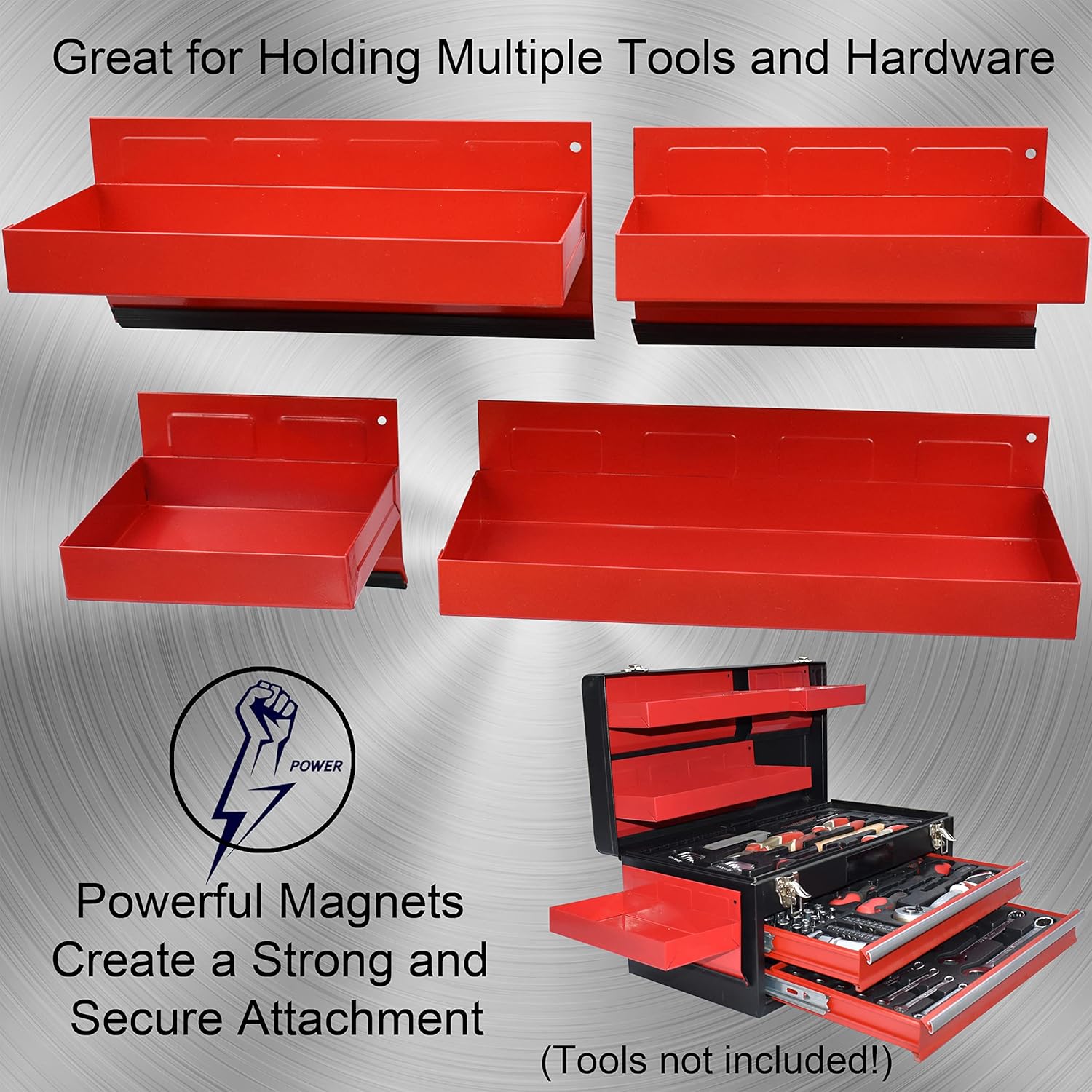 Magnetic Shelf 4-Pcs Set - Red Metal Tool Box with Strong Magnets - Pack of 2 U293