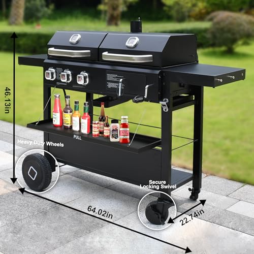 6-Burner Propane Gas Grill and Griddle with Double Stainless Steel Lids O6501