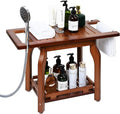 2-Tier Bamboo Shower Chair with Storage Shelf Y1179