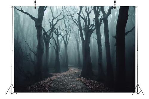 Haunted Mist Forest Backdrop 12x10ft Fabric Creepy Scene Dark Pathway Scary Trees Spooky Foggy Woods Background Z1339