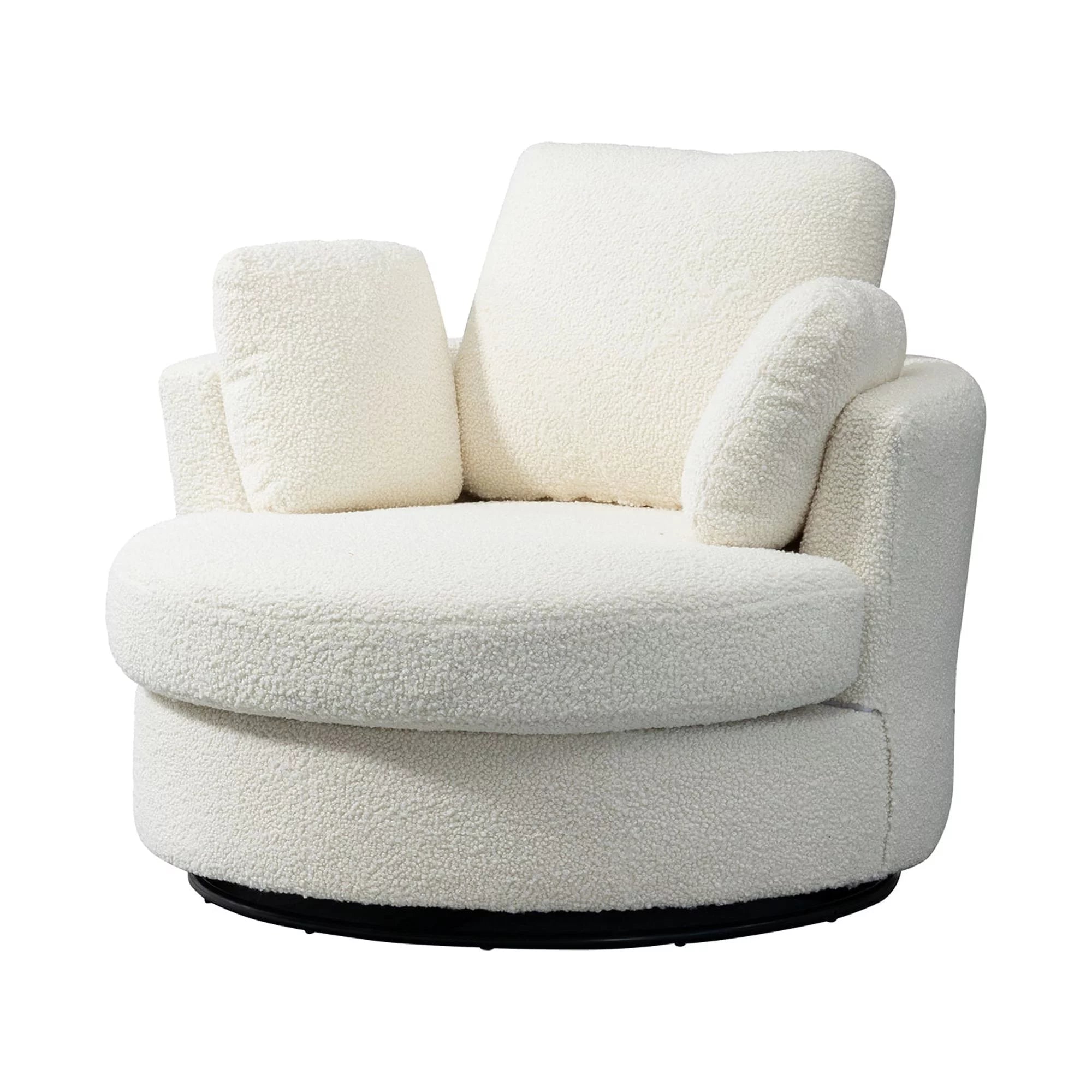 Ivory Boucle Oversized Swivel Accent Barrel Chair R36950