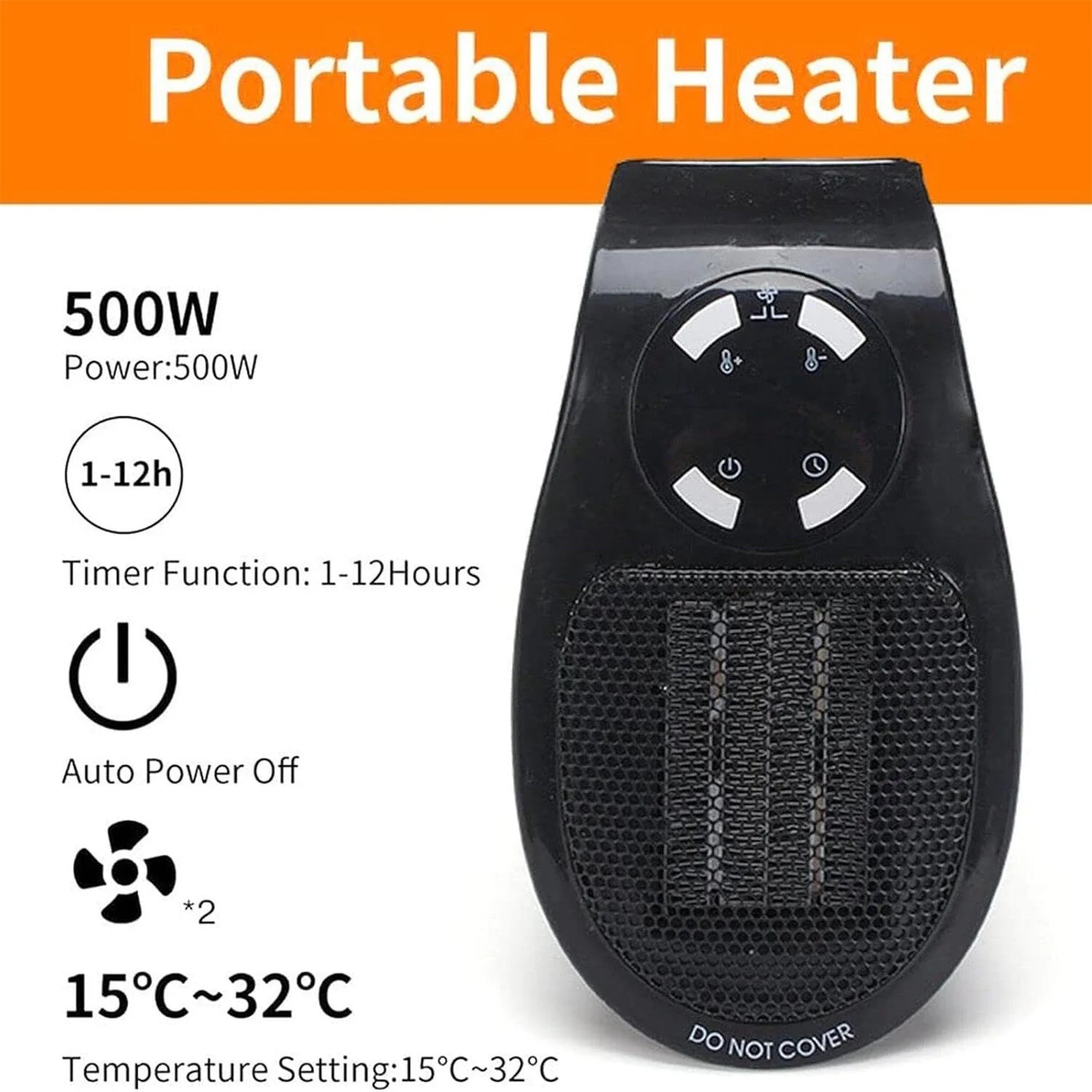 500W portable wall mounted heater with adjustable thermostat timer P685440