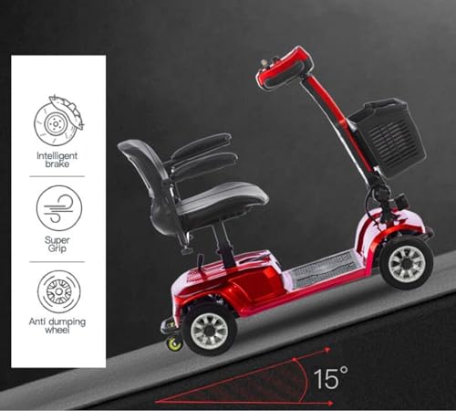 Red Foldable 4 Wheel Mobility Scooter 400 lbs 250W with Basket S760