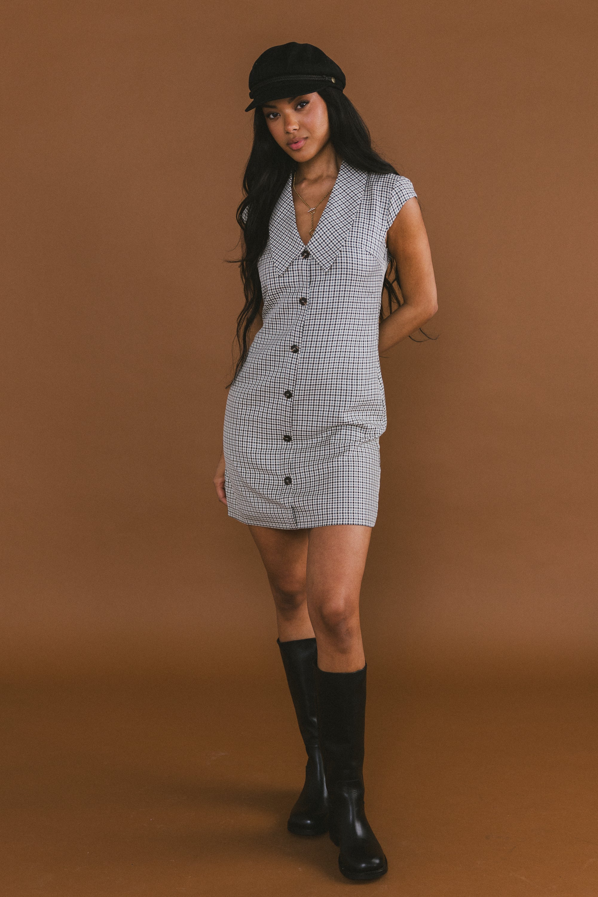 Grey Plaid Mini Dress J6239