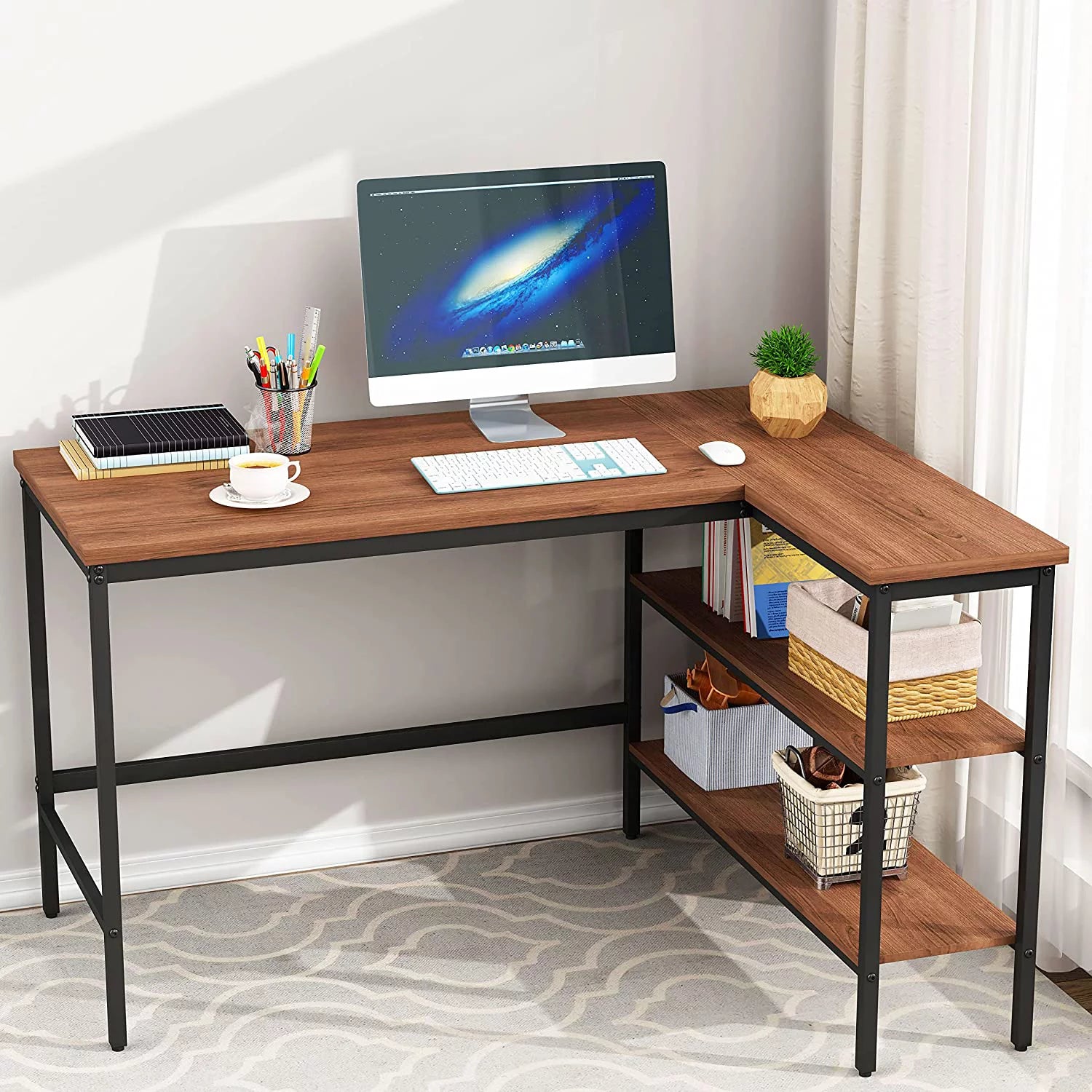 Brown L Shaped Corner Computer Desk 46" T8673
