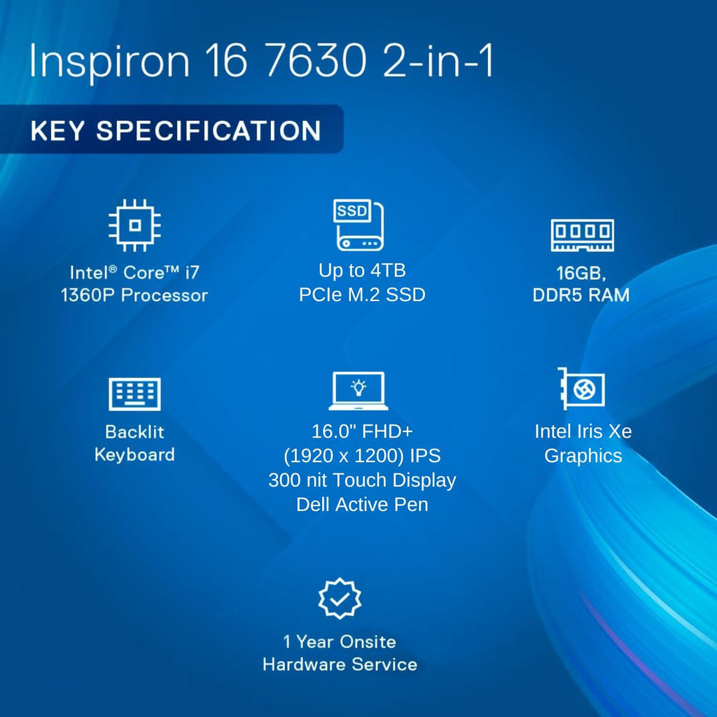 16" 2-in-1 Laptop, FHD+ Touchscreen, Intel Core i7-1360P, 16GB DDR5 RAM, 2TB PCIe SSD, Silver U7907