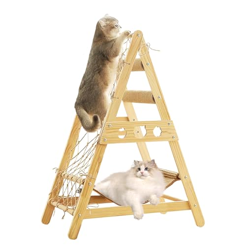 Cat Tower with Hammock Sisal Ball Solid Wood Cat Tree H6283