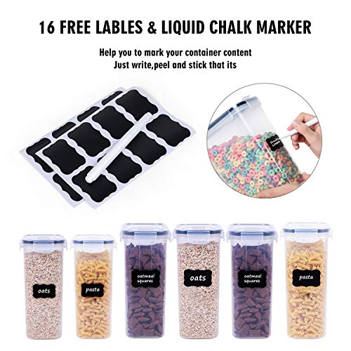 6 Piece Airtight Plastic Cereal Storage Containers with 16 Labels & Pen V248