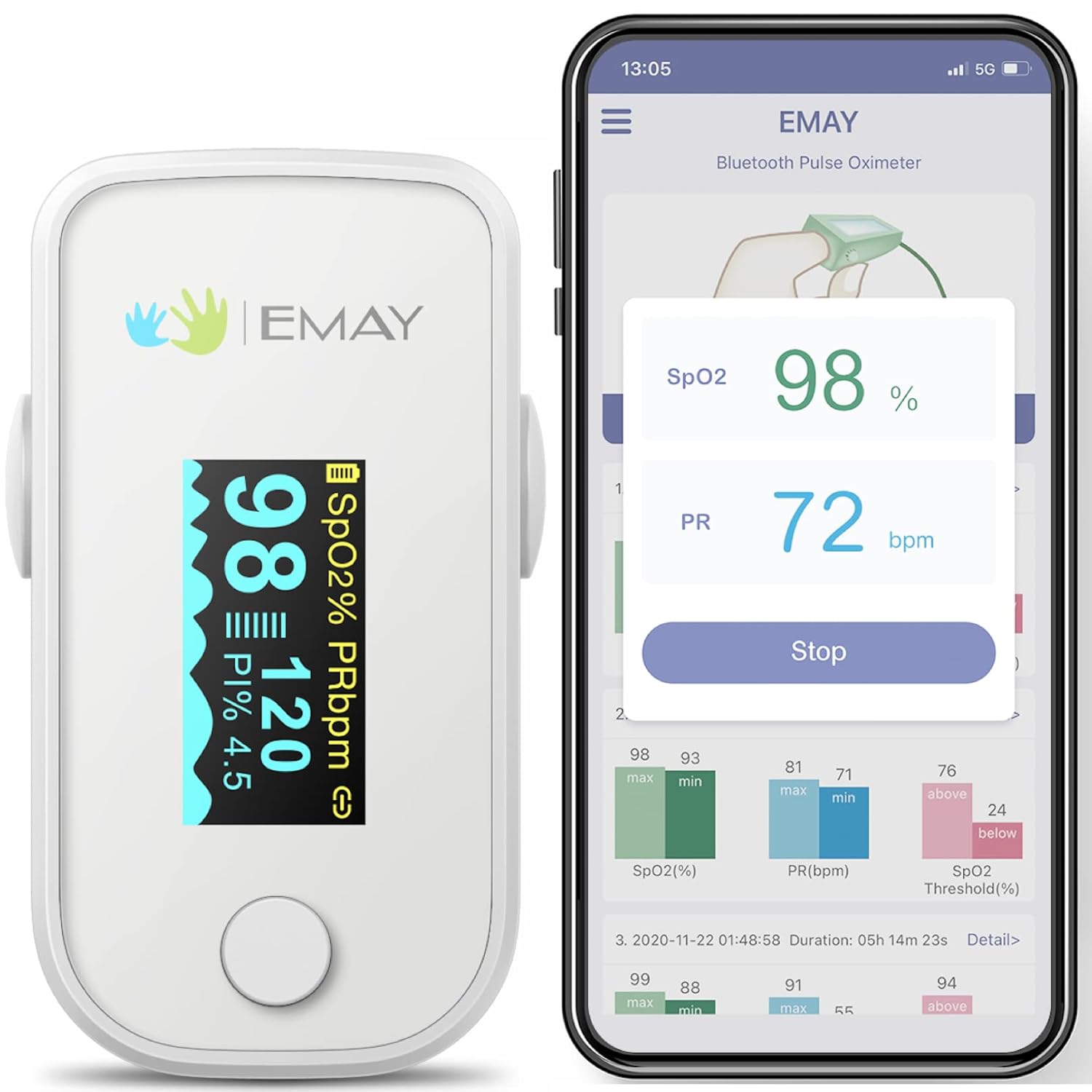 Pulse Oximeter Fingertip Bluetooth E573626