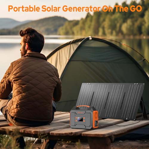 300W Portable Solar Generator with 60W Solar Panel Orange Q407047