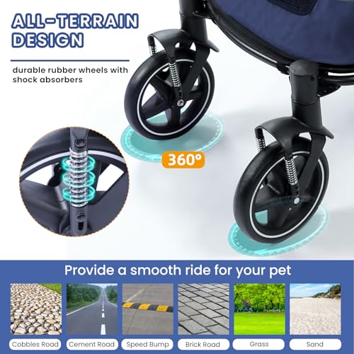 Navy Blue Pet Stroller with Access Ramp D821