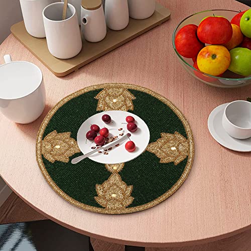 Green Gold Beaded Placemat 13 Inch Round X187