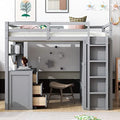 Full Size Solid Wood Loft Bed with Desk and Wardrobe S609