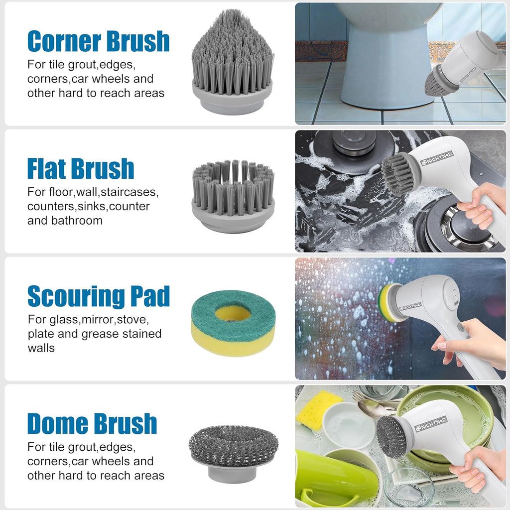 Cordless Electric Cleaning Brush with 4 Replaceable Brush Heads U732520