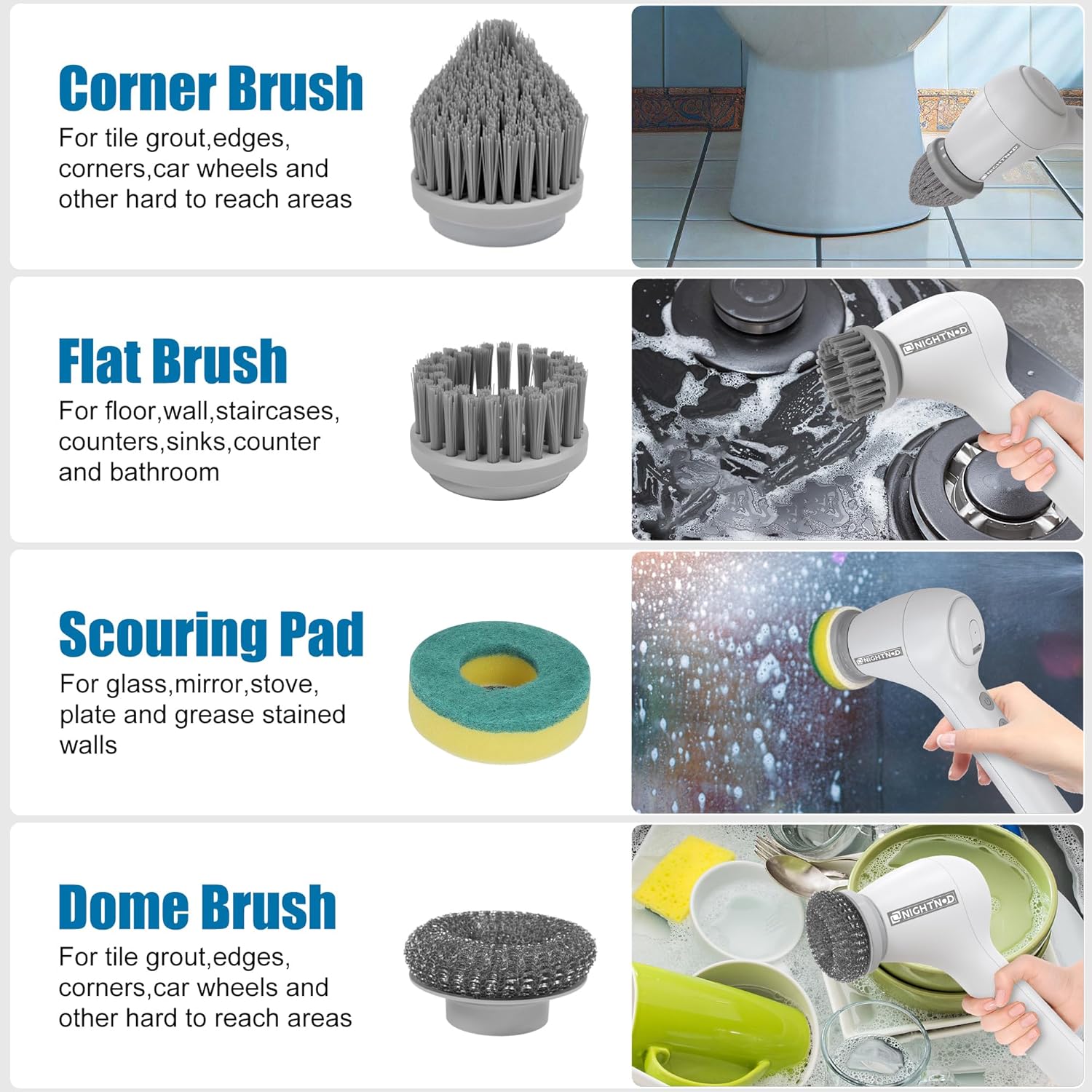 Cordless Electric Cleaning Brush with 4 Replaceable Brush Heads U732520