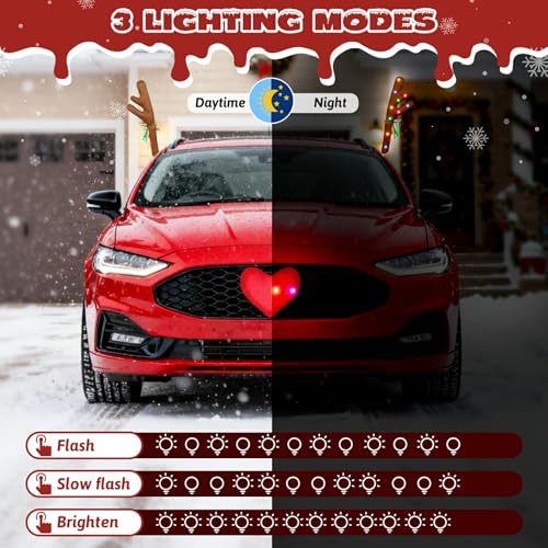 Car Decoration with LED Lights, Car Antlers, Window Sticker, Jingle Bells, Rudolph Nose - Car Reindeer Auto Holiday Accessories Decoration Kit Z459298
