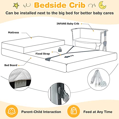 Dark Grey Baby Bassinet Bedside Crib with Storage Basket F31298