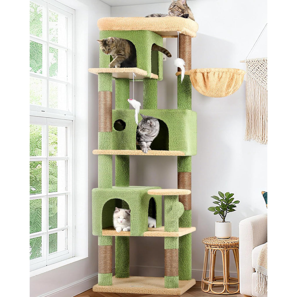 66 inch Multi-Level Cactus Climbing Tower Kitty Condo with Large Platform, 3 Caves A624573