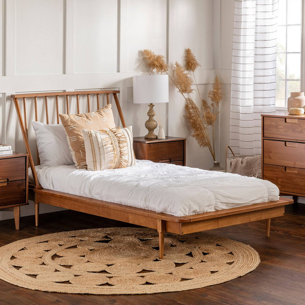 Solid Pine Wood Spindle Bed - Caramel - Queen Q9524