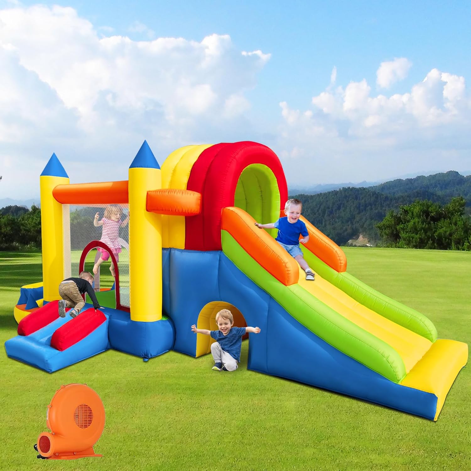8 in 1 Large Inflatable Bounce Castle with Blower and Two Slides N121