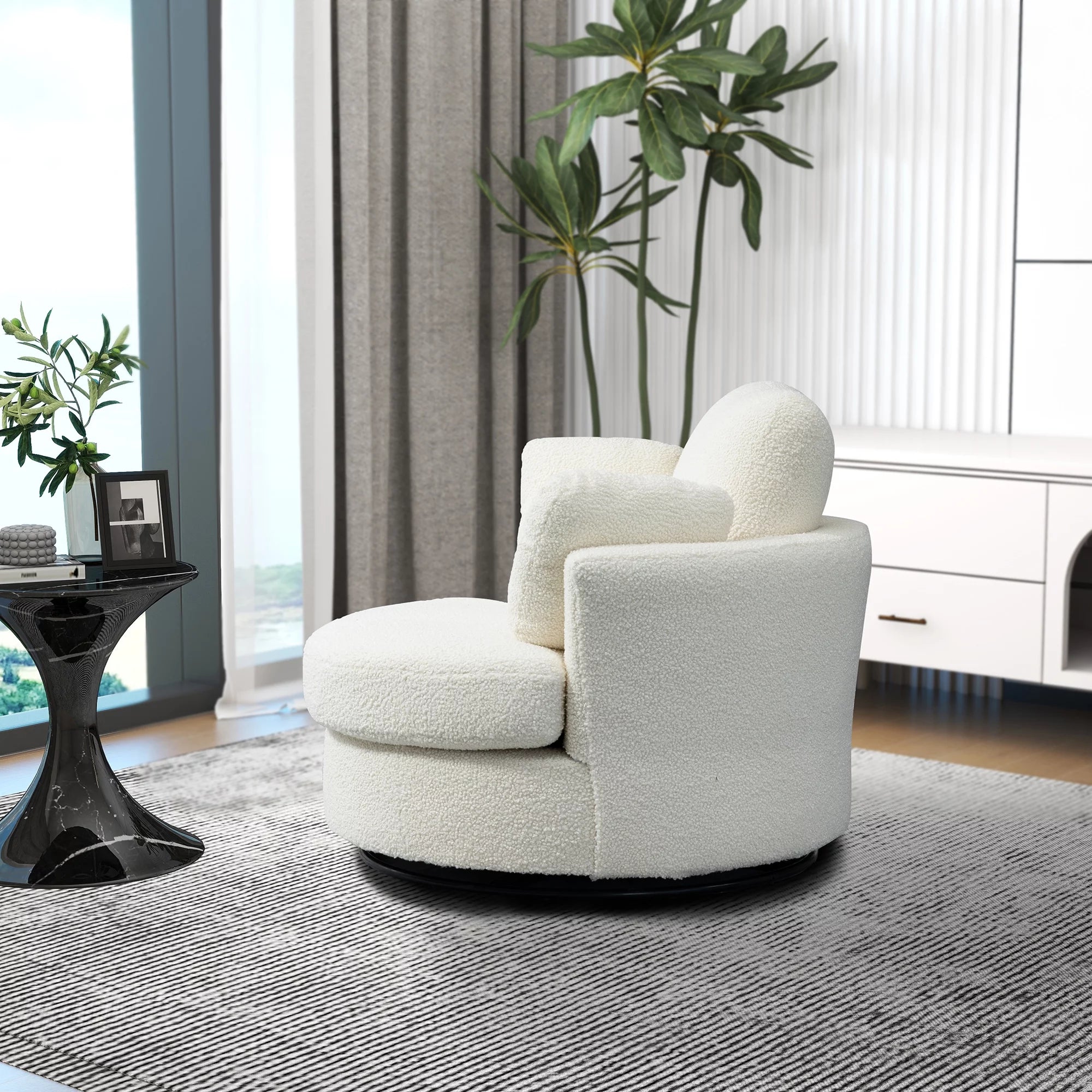 Ivory Boucle Oversized Swivel Accent Barrel Chair R36950