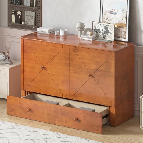 Queen Size Murphy Bed with Tri-Folding Mattress and Drawers H52517