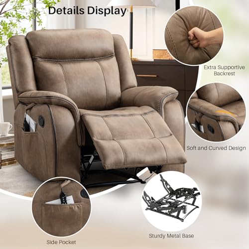 Faux Leather Manual Reclining Lounge Chair, Nut Brown G6878