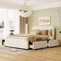 Beige Velvet Queen Size Bed with 4 Storage Drawers K452175