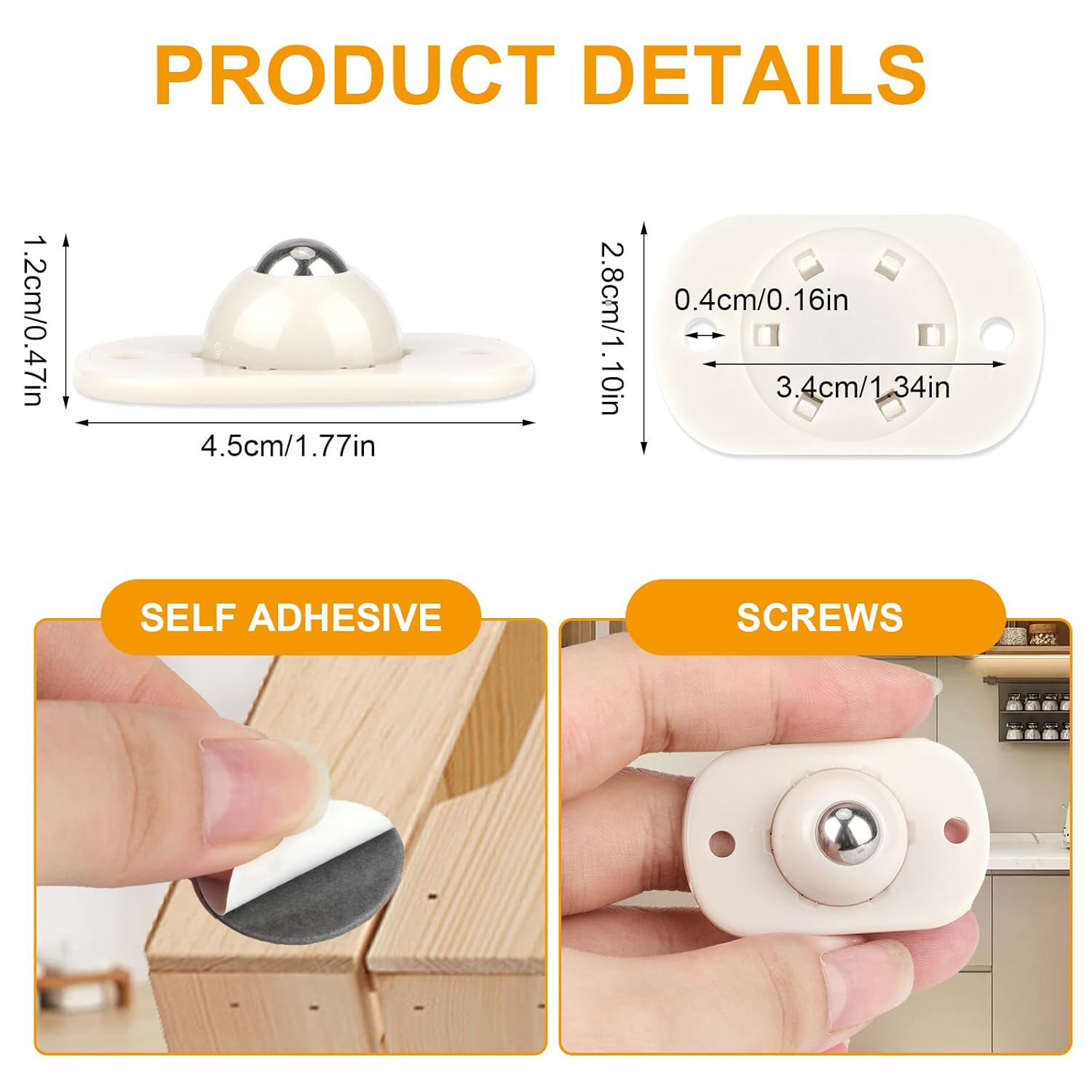 White Self-Adhesive Mini Caster Wheels (8 Pack), 360° Swivel Sticky Pulleys F85679