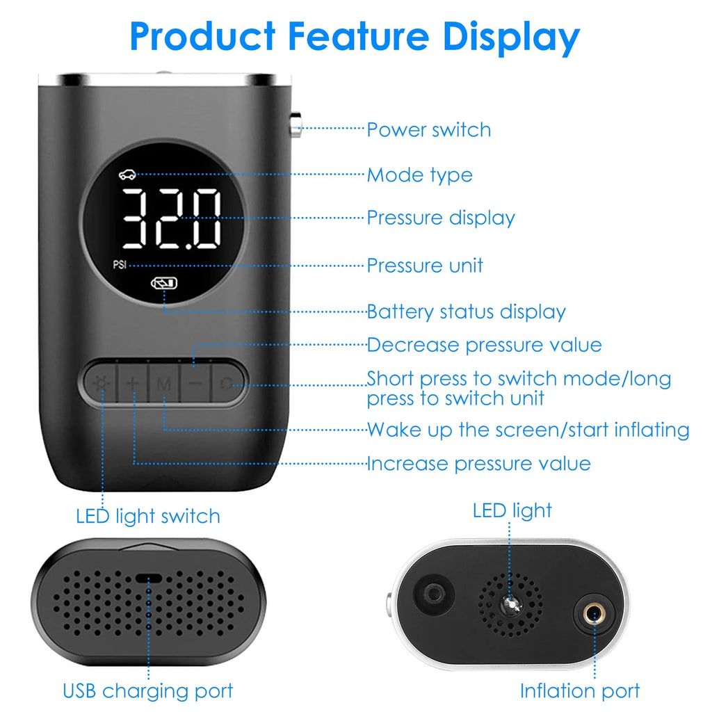 150 PSI Portable Tire Inflator Air Compressor with Digital Pressure Gauge N713