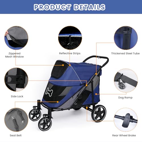 Navy Blue Pet Stroller with Access Ramp D821