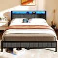Gray Queen Size Metal Platform Bed Frame with Storage Headboard J362