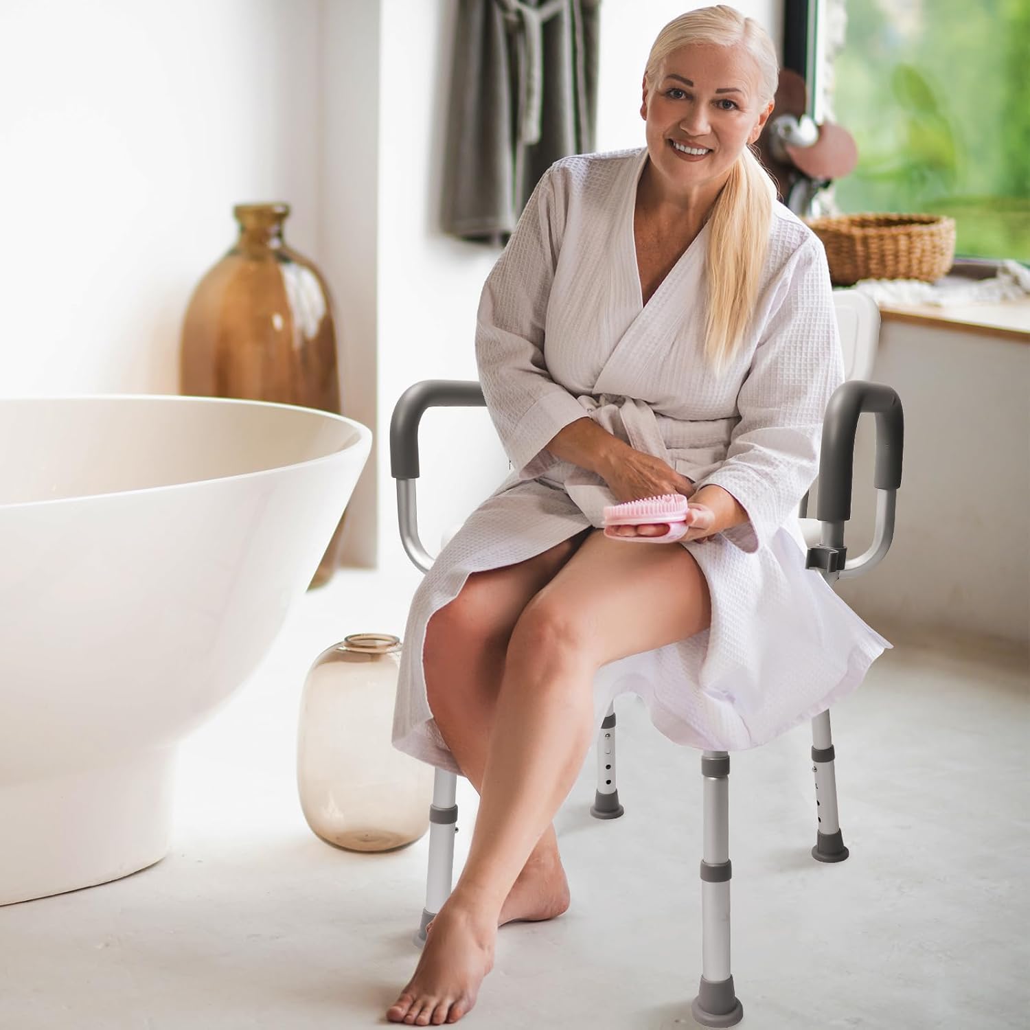 360° Swivel Non-Slip Shower Chair with Arms and Back E76540