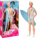 Ken Doll wearing Pastel Pink & Green Striped Beach Matching Set with Surfboard & White Sneakers S4005