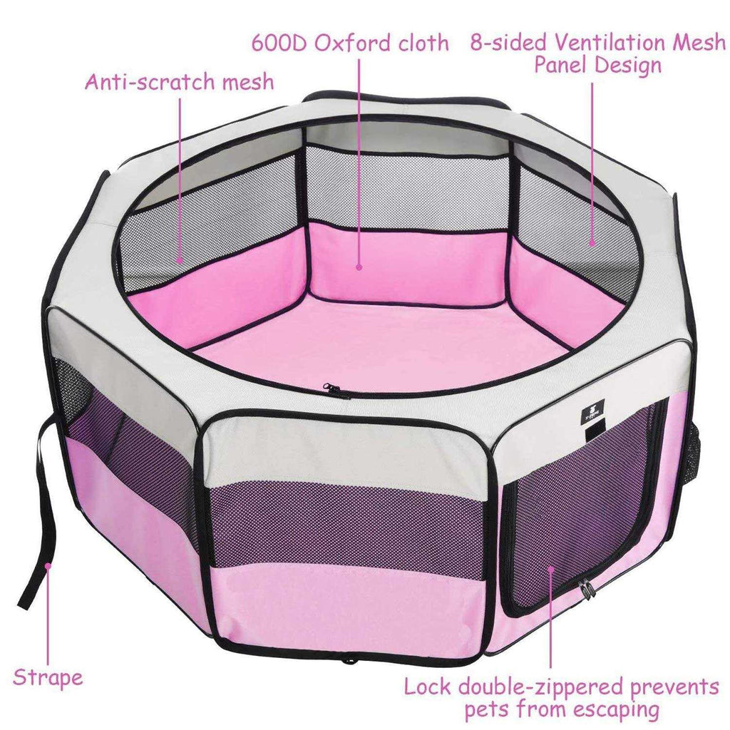 Portable Foldable Pet Playpen Kennel with Removable Zipper Top B247805