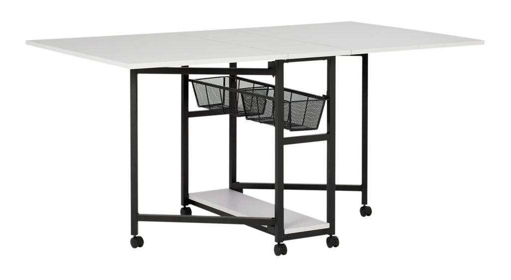 Charcoal White Mobile Fabric Cutting Table with Storage 30" H P7816