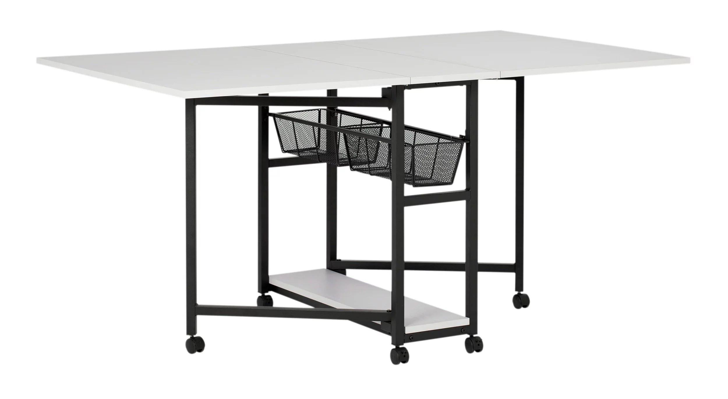 Charcoal White Mobile Fabric Cutting Table with Storage 30" H P7816