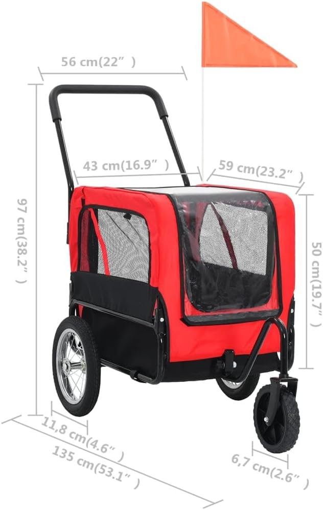 Red and Black Folding Dog Bike Trailer and Jogging Stroller R21672