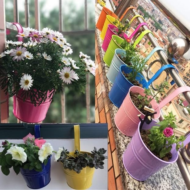 5 Pack Black Metal Hanging Plant Pots with Removable Hooks T281