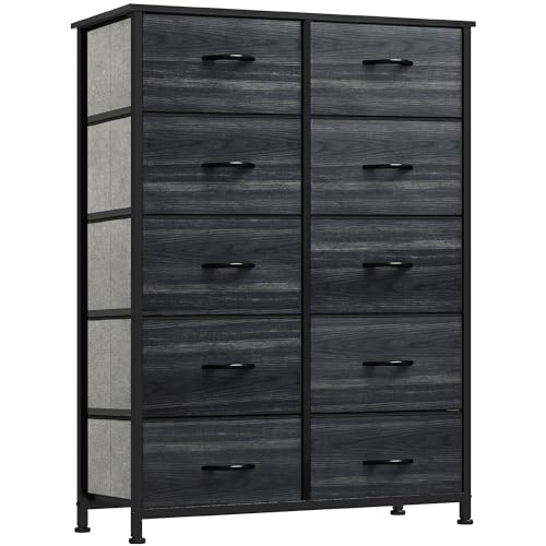 10 Drawer Fabric Storage Dresser with Steel Frame and Wooden Top U493