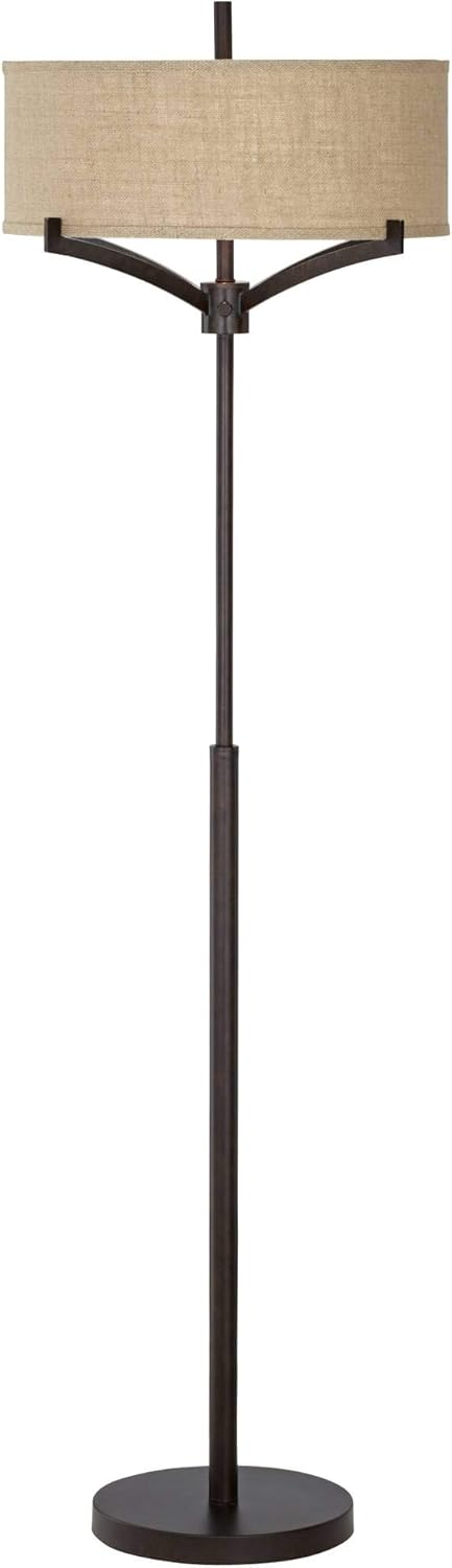 Deep Bronze Metal Floor Lamp with Tan Burlap Drum Shade J32703