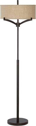 Deep Bronze Metal Floor Lamp with Tan Burlap Drum Shade J32703