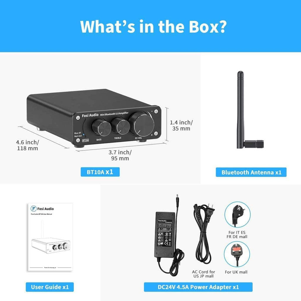 BT10A Bluetooth 5.0 Amplifier 100W 2.0 Channel Mini Stereo Audio Amplifier Receiver Class D Integrated Amp with Power Adapter Pack of 2 I729