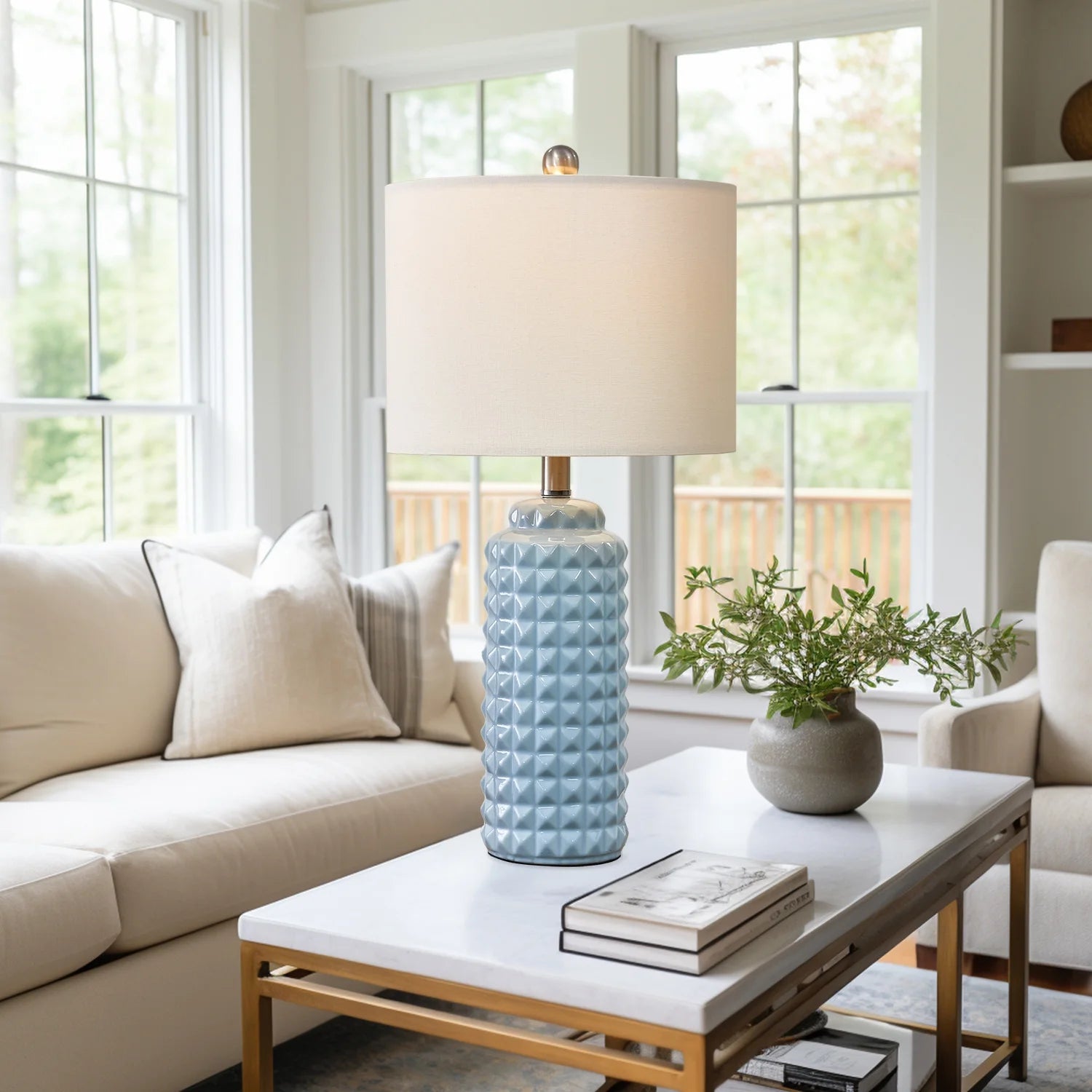 Light Blue 24.5" Ceramic Table Lamp Set of 2 K4290