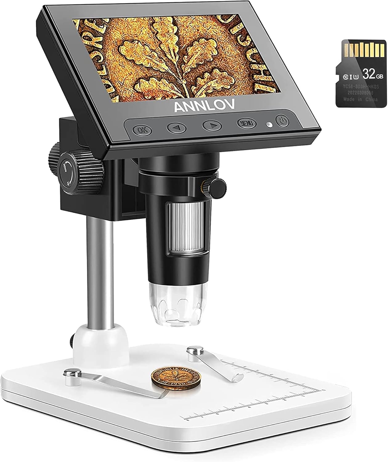 4.3" LCD Digital Microscope, 50X-1000X Magnification, 8 Adjustable LED Lights, 32GB TF Card Included E280