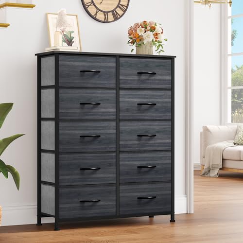 10 Drawer Fabric Storage Dresser with Steel Frame and Wooden Top U493