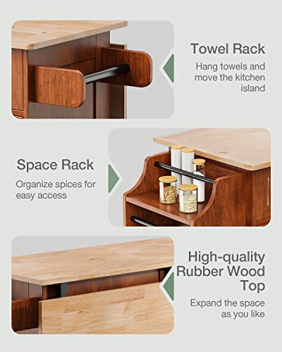 Brown Kitchen Island with Drop Leaf Storage on Wheels U33727