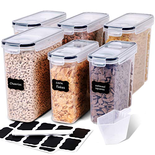 6 Piece Airtight Plastic Cereal Storage Containers with 16 Labels & Pen V248